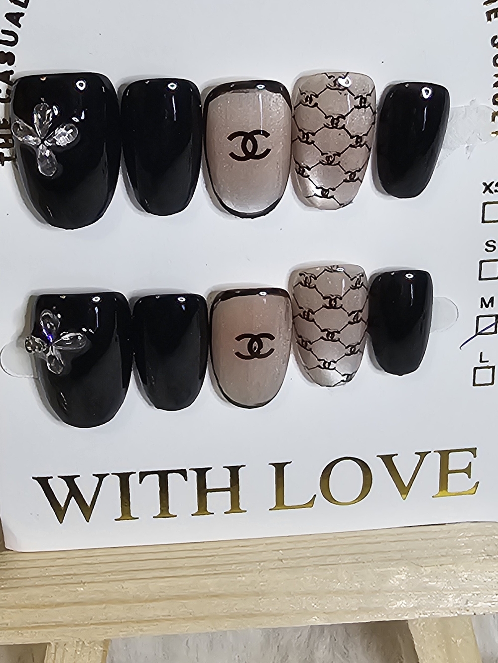 Black & Nude Press-On Nail Set with Signature Accent